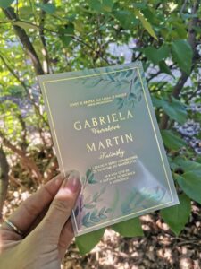 transparentní svatební oznámení greenery