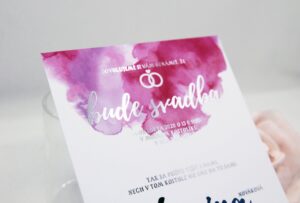 transparentní svatební oznámení pink love