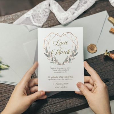 Woman with a wedding invitation card mockup