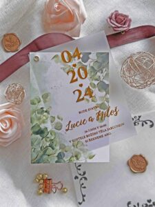 Luxusní dvouvrstvé svatební oznámení Greenery