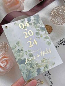 Luxusní dvouvrstvé svatební oznámení Greenery