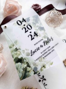 Luxusní dvouvrstvé svatební oznámení Greenery