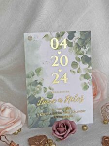 Luxusní dvouvrstvé svatební oznámení Greenery