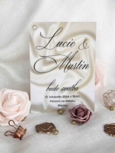 luxusní dvouvrstvé svatební oznámení satén