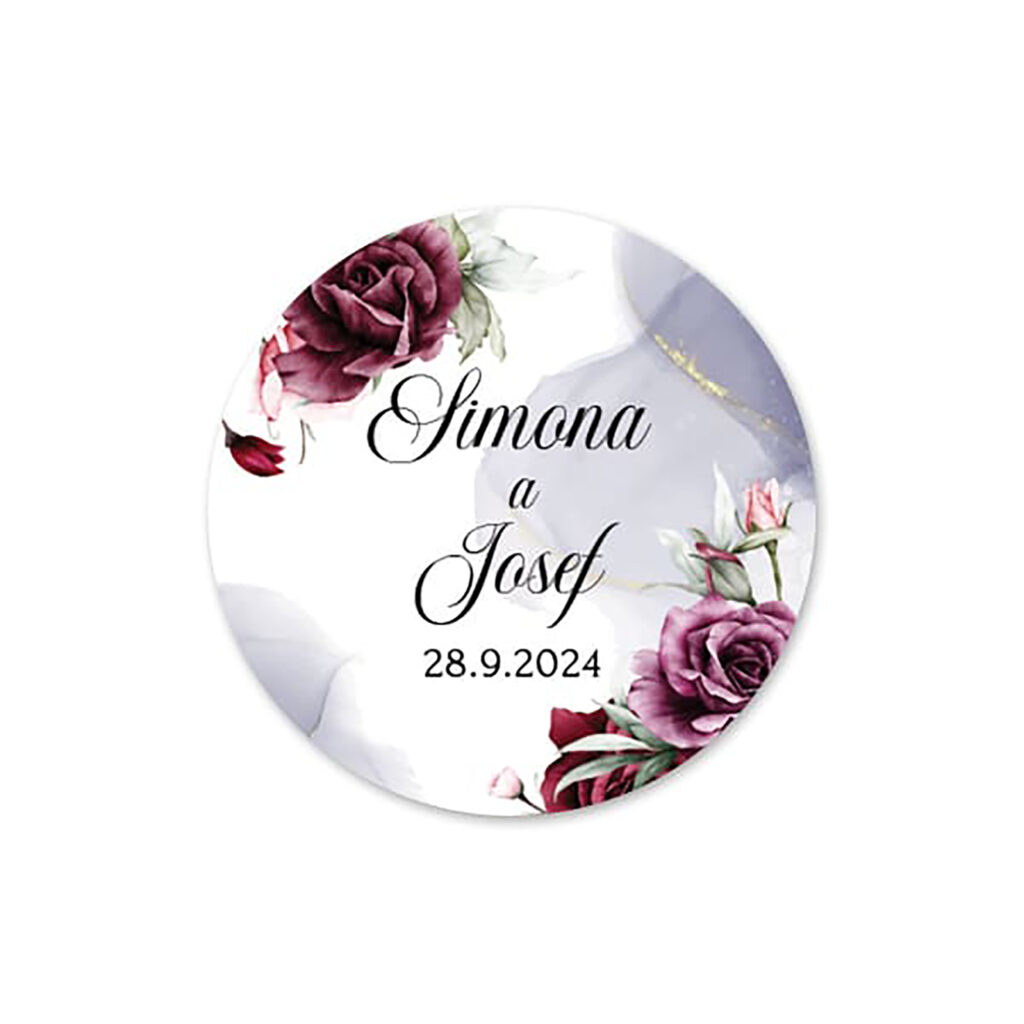 Kulatá svatební samolepka Burgundy