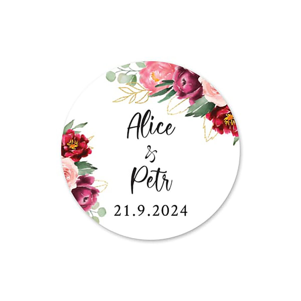 Kulatá svatební samolepka Květy