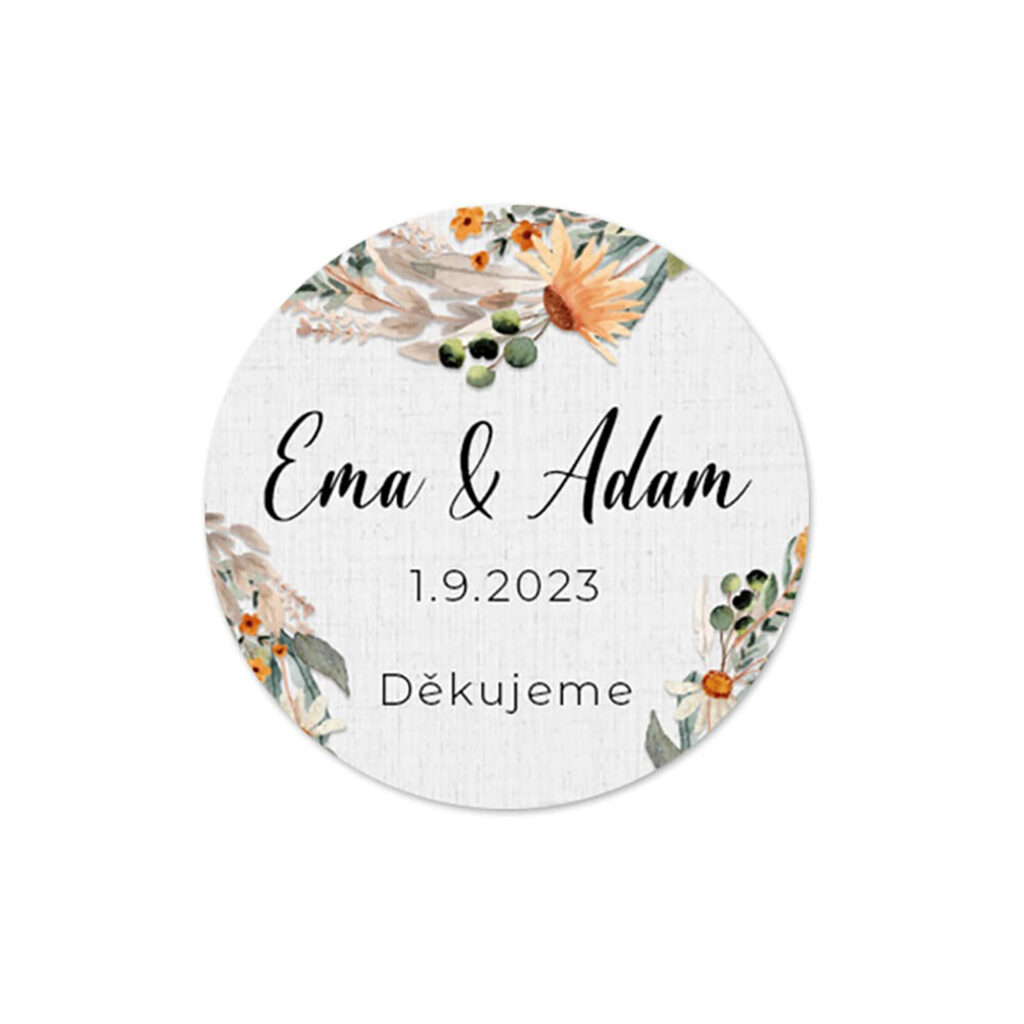 Kulatá svatební samolepka Louka