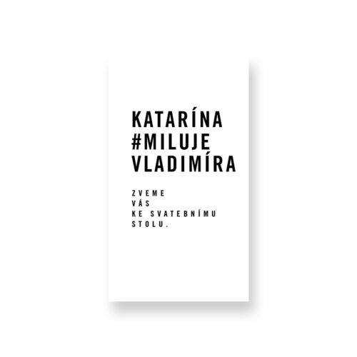 minimalistická pozvánka ke svatebnímu stolu s hashtagmi