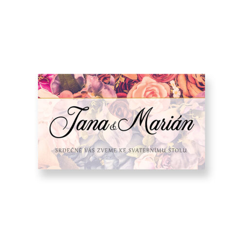 barevná květinová pozvánka ke svatebnímu stolu