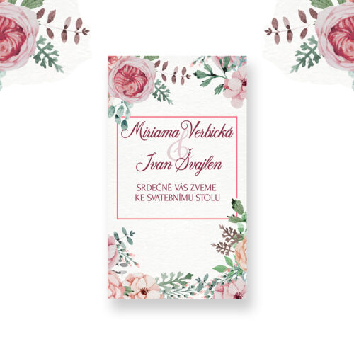 květinová pozvánka ke svatebnímu stolu