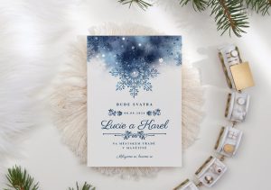 zimní svatební oznámení s vločkou