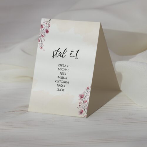 číslo na svatební stůl s růžovými kvítky