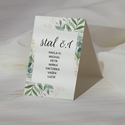 číslo na svatební stůl greenery