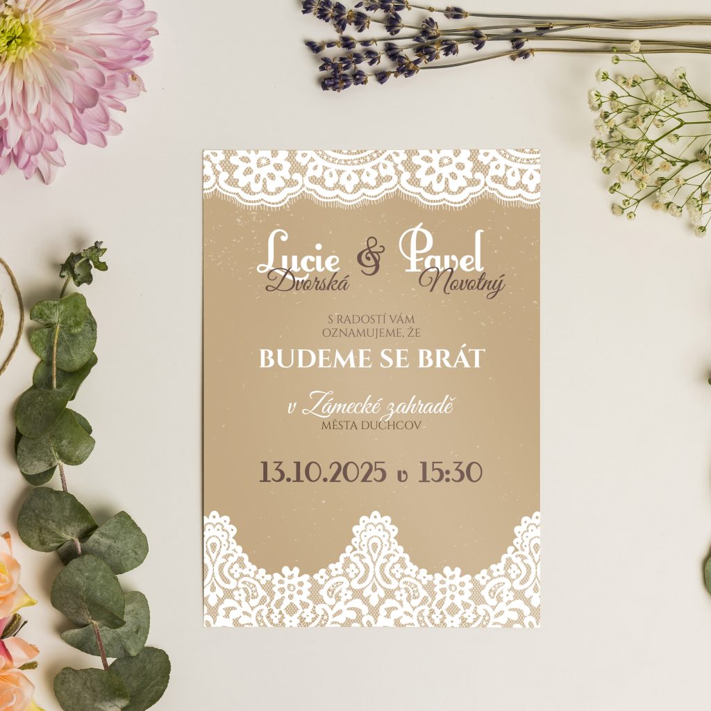 Svatební oznámení s krajkou Vintage