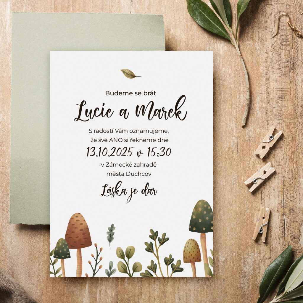 Svatební oznámení s houbami