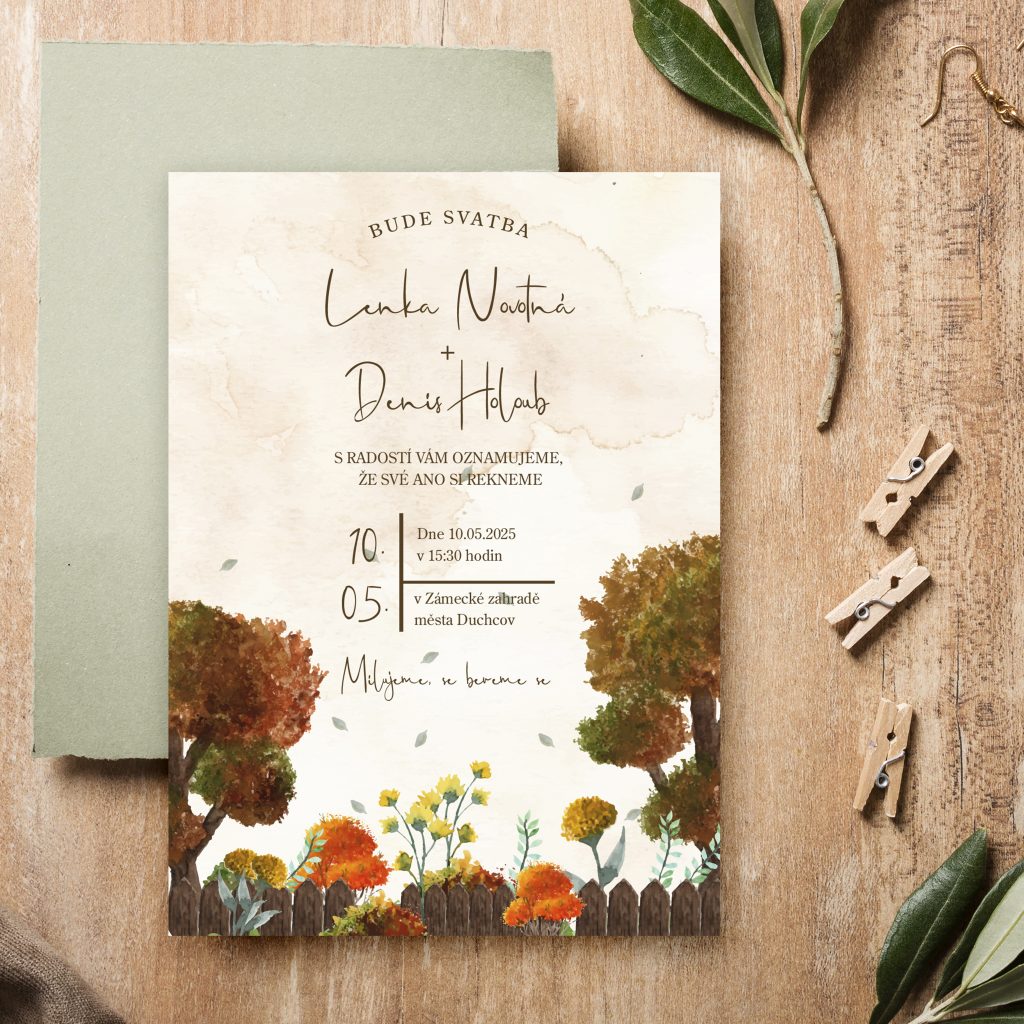 Svatební oznámení s barevním lesem