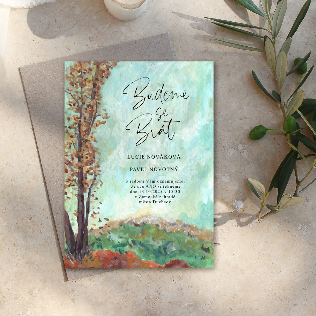 Svatební oznámení se stromem watercolor