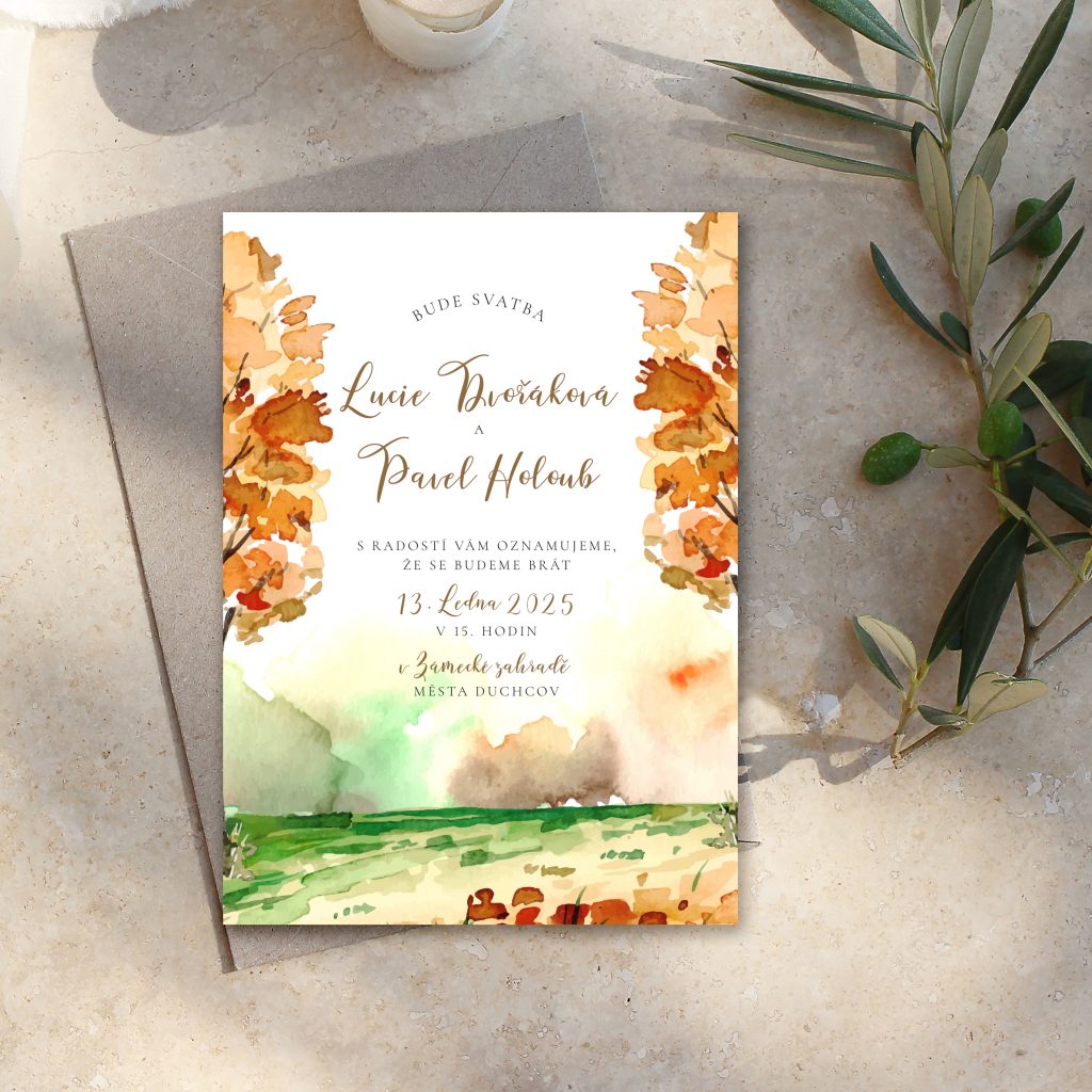Podzimní svatební oznámení Watercolor