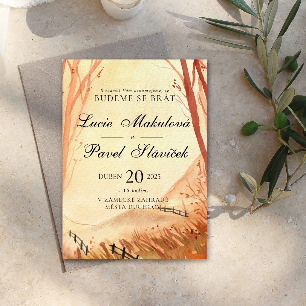 Podzimní svatební oznámení romantické