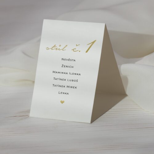 cislo na svatebni stul se zlatym pismem JSO47