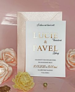 svatební oznámení s metalickým potiskem