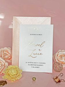 svatební oznámení s metalickým potiskem