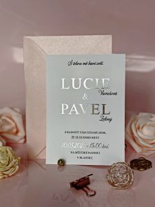 svatební oznámení s metalickým potiskem