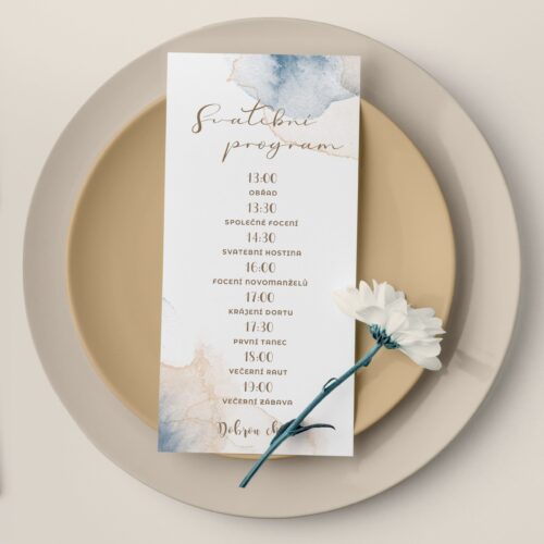 Svatební program s modře hnědým designem DL_2022_5