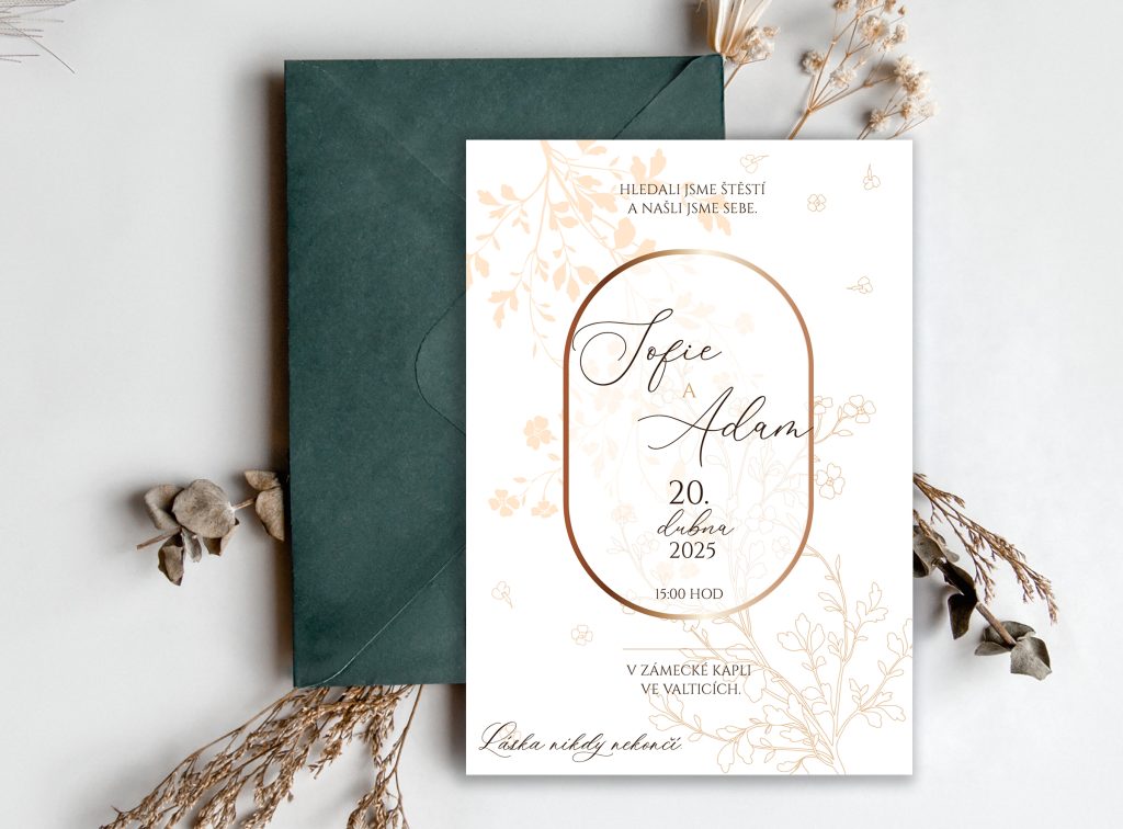 Luxusní svatební oznámení bílé s květinami 2025-14