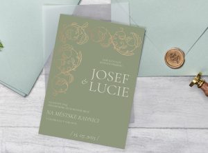 luxusní svatební oznámení zeleno zlaté