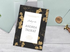 luxusní svatební oznámení černo zlatý s ginkem