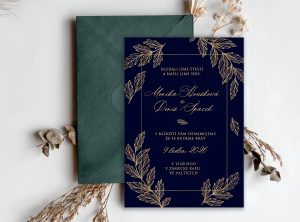 luxusní svatební oznámení modro zlatý