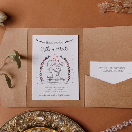 rozkládací svatební oznámení s kapsou craft