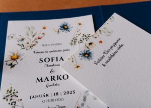 rozkládací svatební oznámení s kapsou modrý