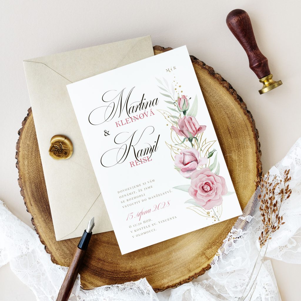 Luxusní svatební oznámení s kyticí růží LSO2025_CZ_0409