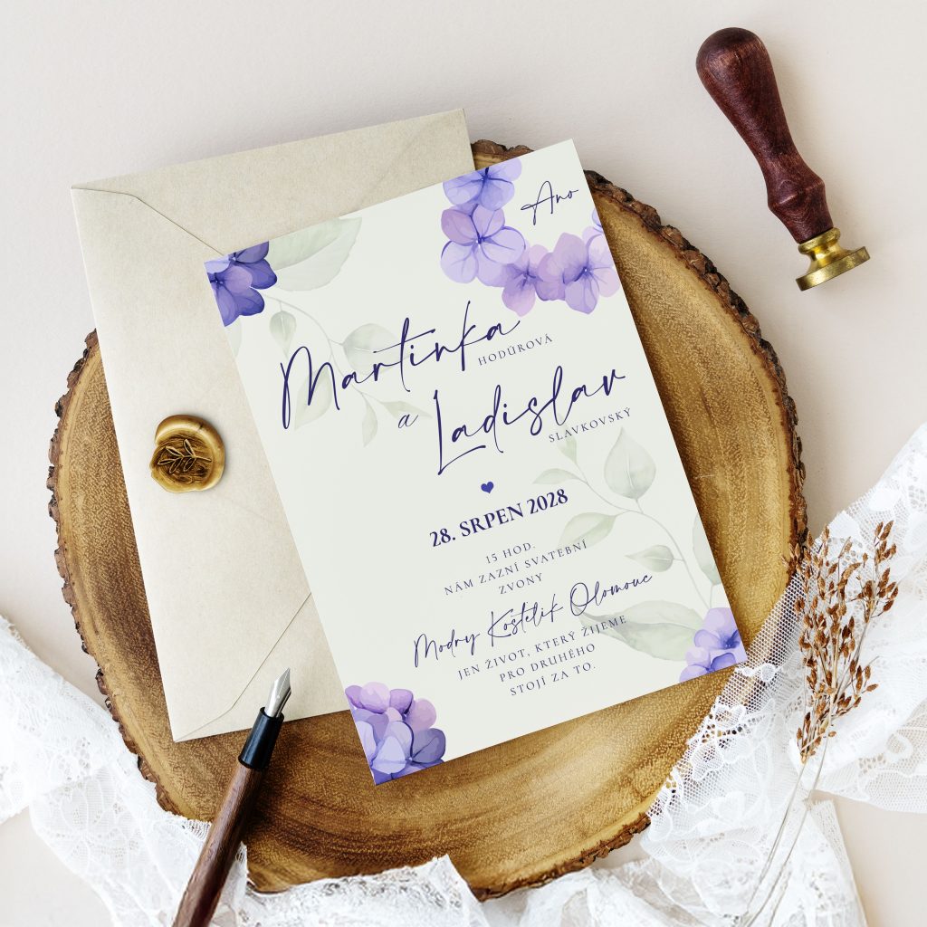 Luxusní svatební oznámení s fialkami LSO2025_CZ_0428