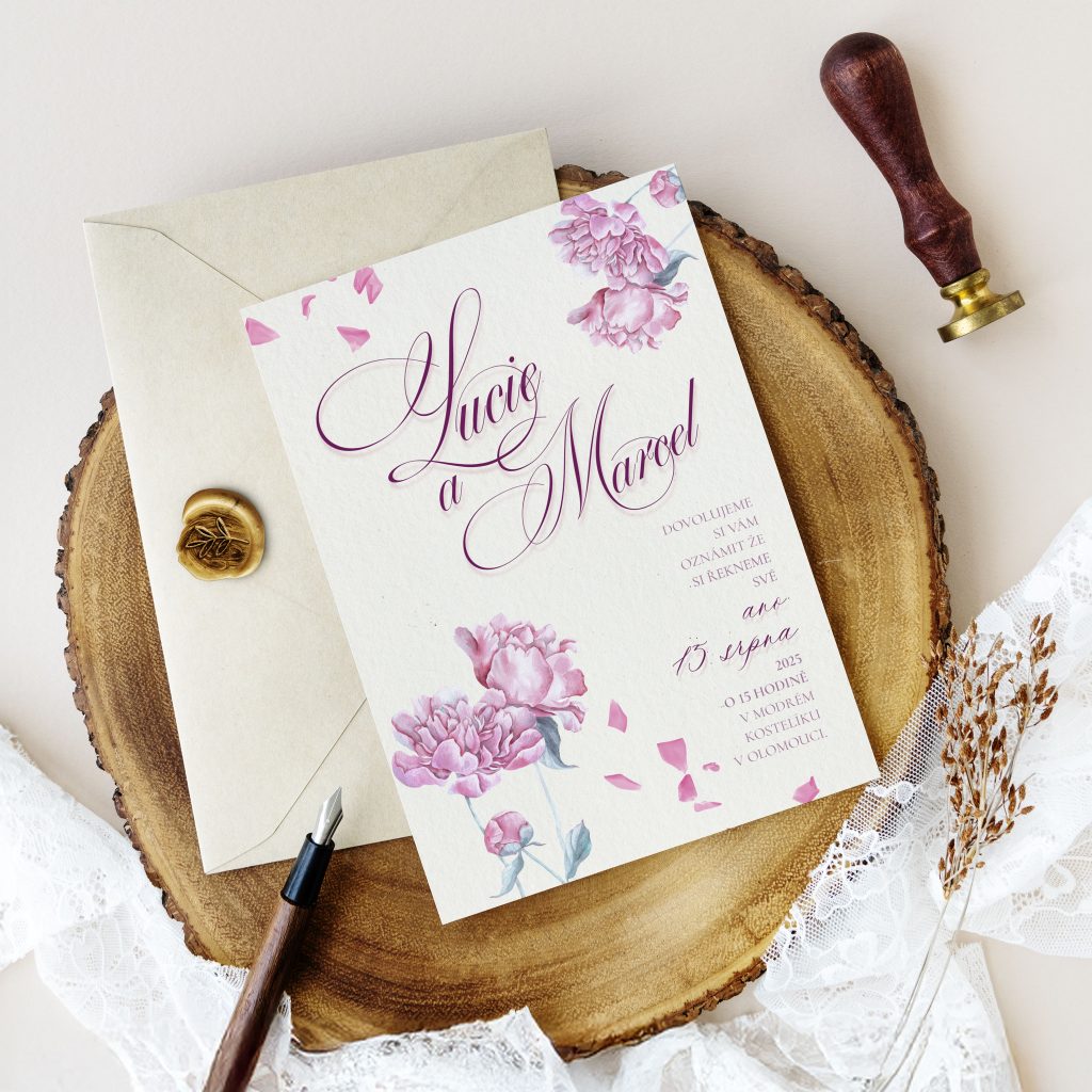 Luxusní svatební oznámení s pivoňkami LSO2025_CZ_0429