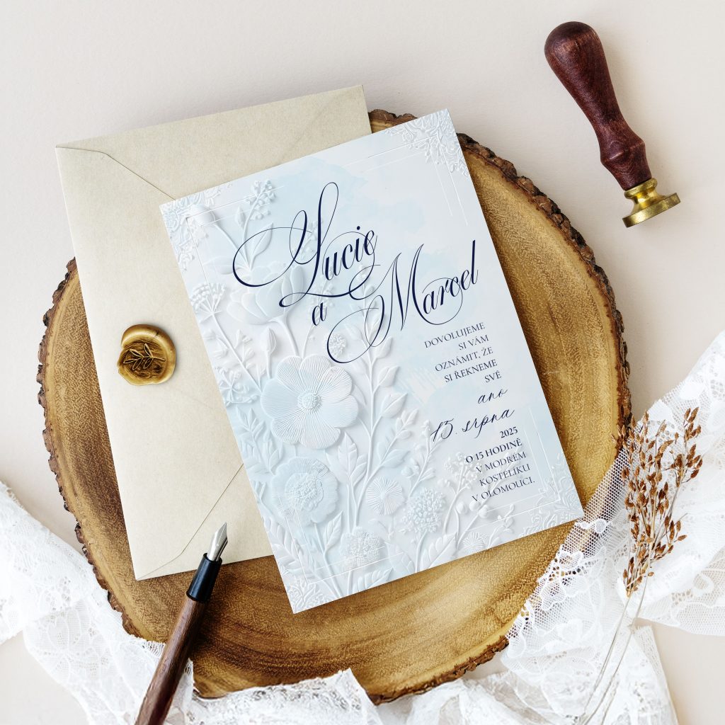 Luxusní svatební oznámení s modrými květmi LSO2025_CZ_0430