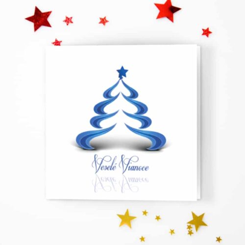 novoročenka s modrým stromem