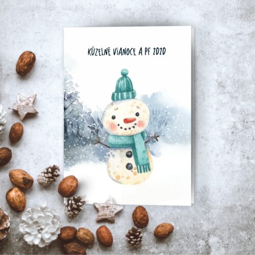 novoročenky se snehulákem a krajinou