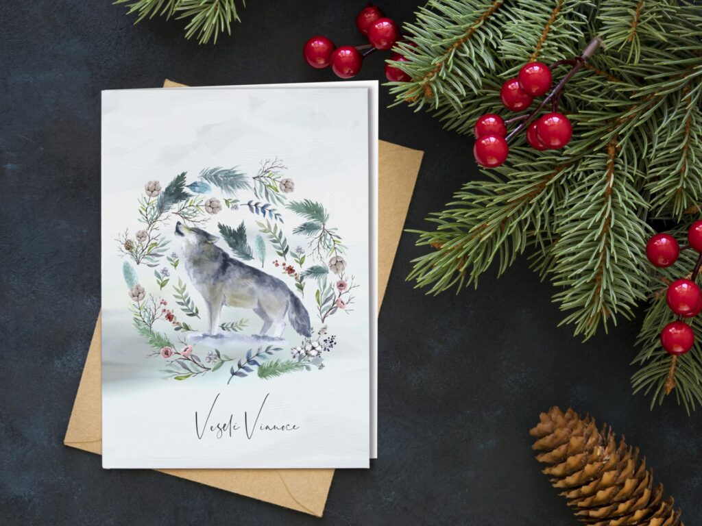 Novoročenka moderní s vlkem