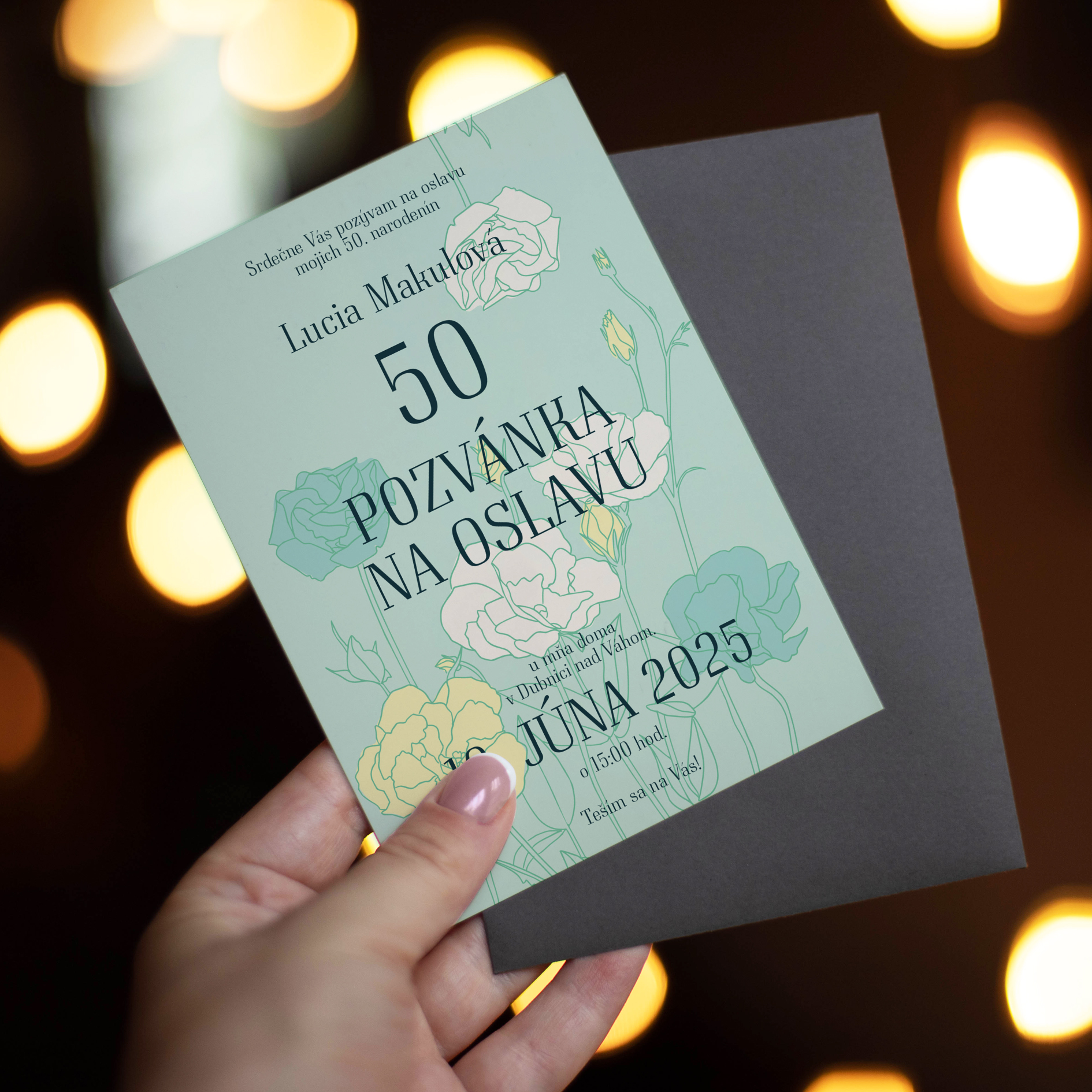 Elektronická pozvánka na narozeniny světle modrá 1 Pozvánka na 50-te narozeniny