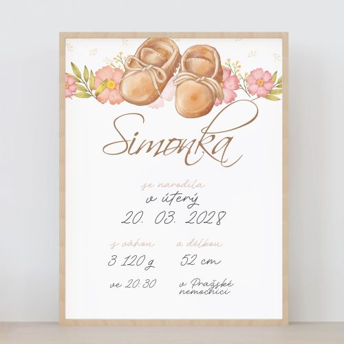 Plakát s údaji o narození miminka