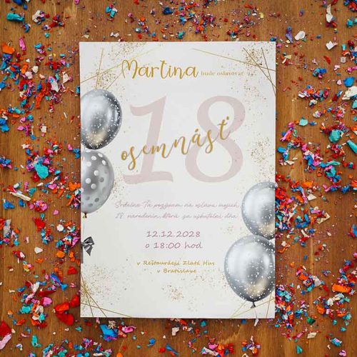 Pozvánka na narozeniny 18tky Silver balloons