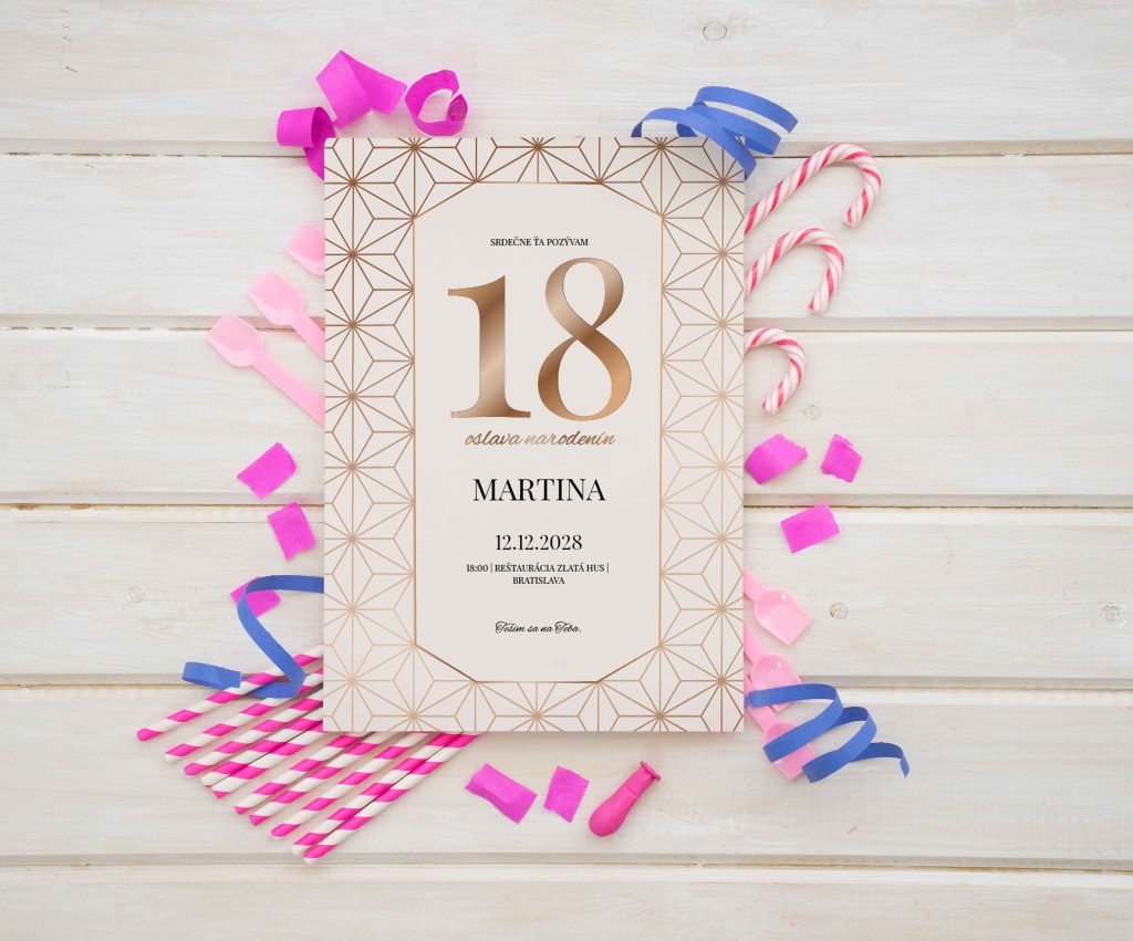 Pozvánka na narozeniny 18tky Gold retro
