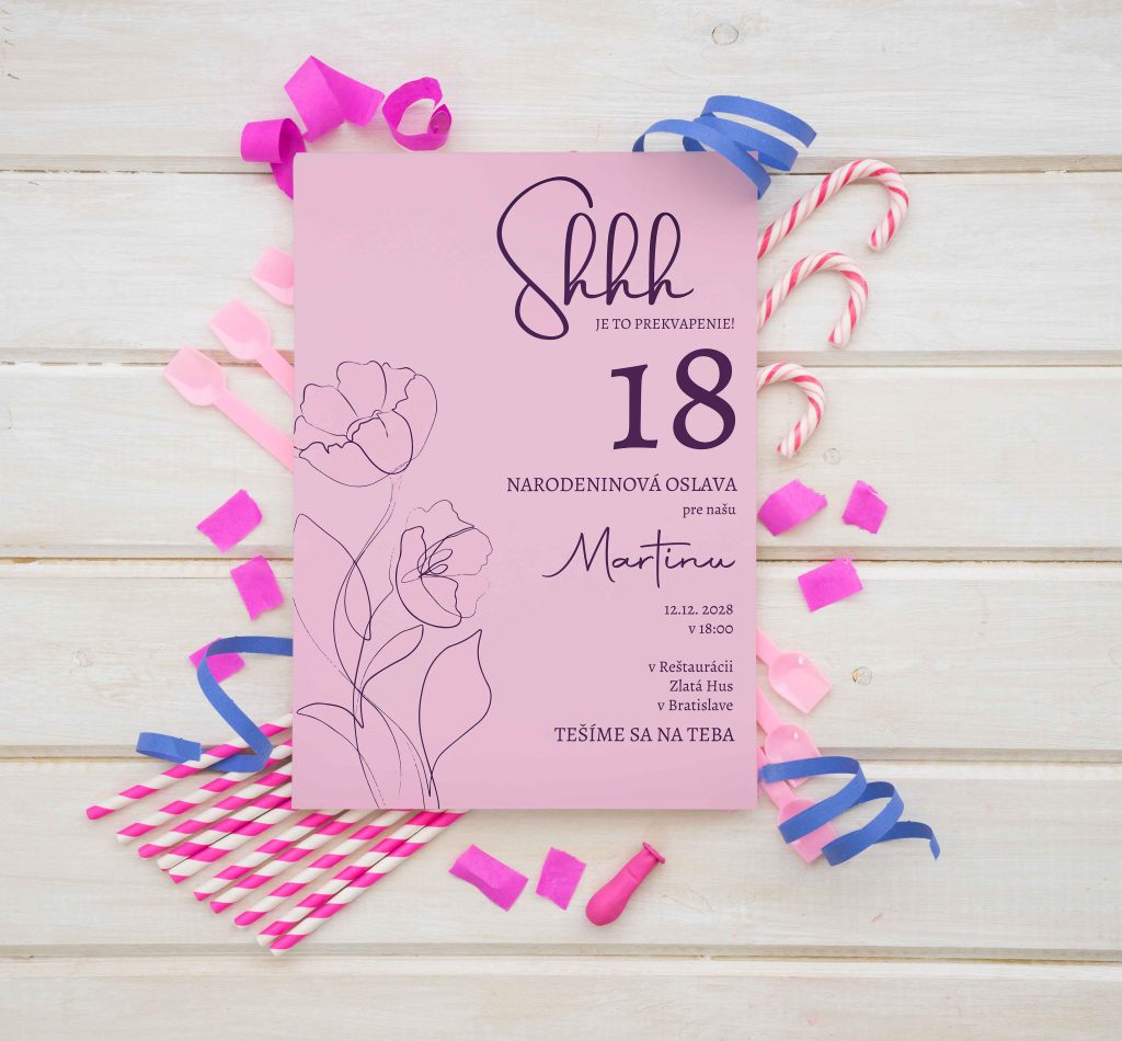 Pozvánka na narozeniny 18tky Gentle rose