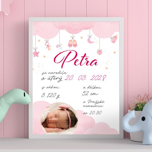 Plakát s datem narození miminka