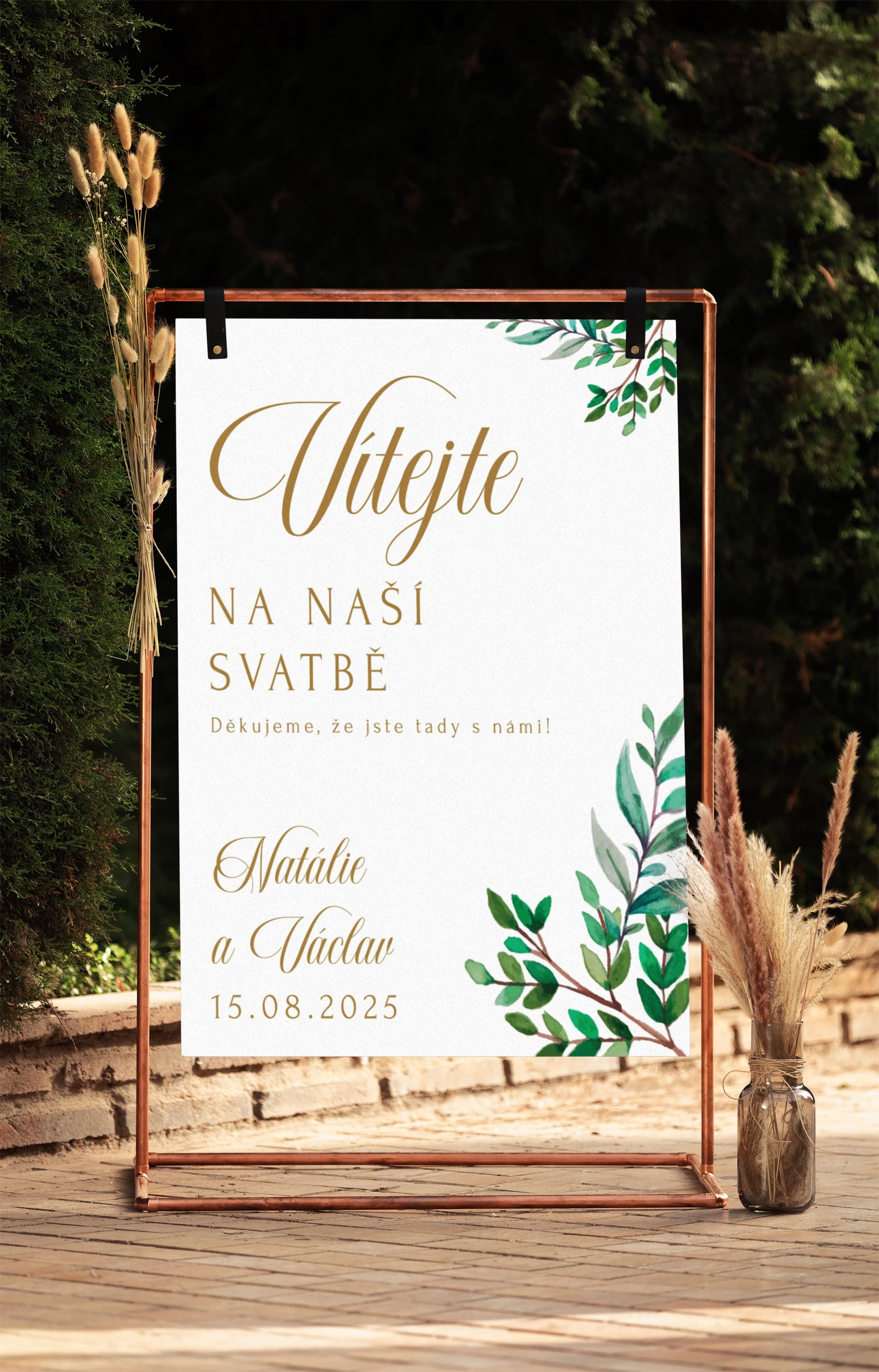 Uvítací cedule na svatbu Greenery 1 Uvítací cedule na svatbu Greenery