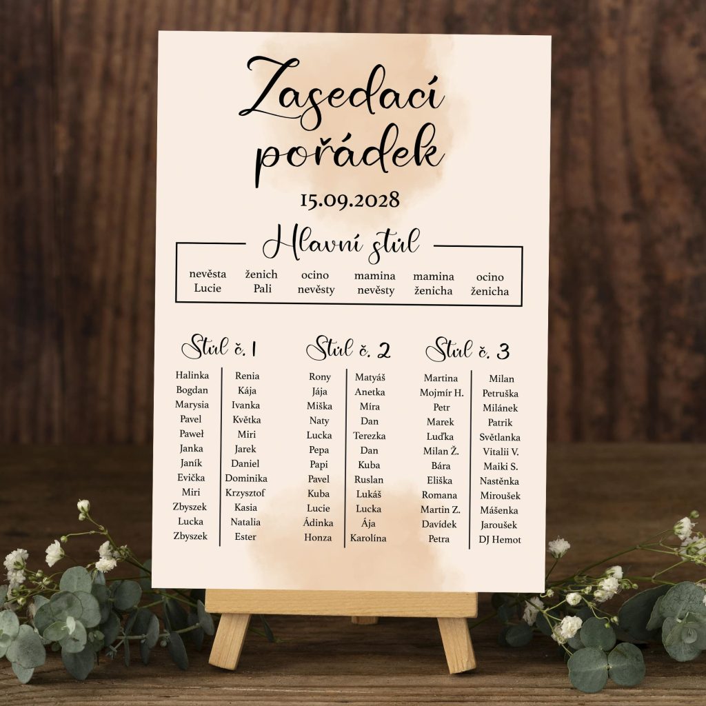 Zasedací pořádek na svatbu  DLANE