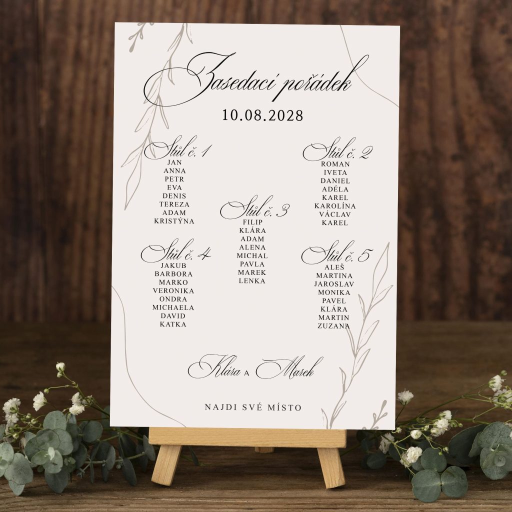 Zasedací pořádek na svatbu NO49